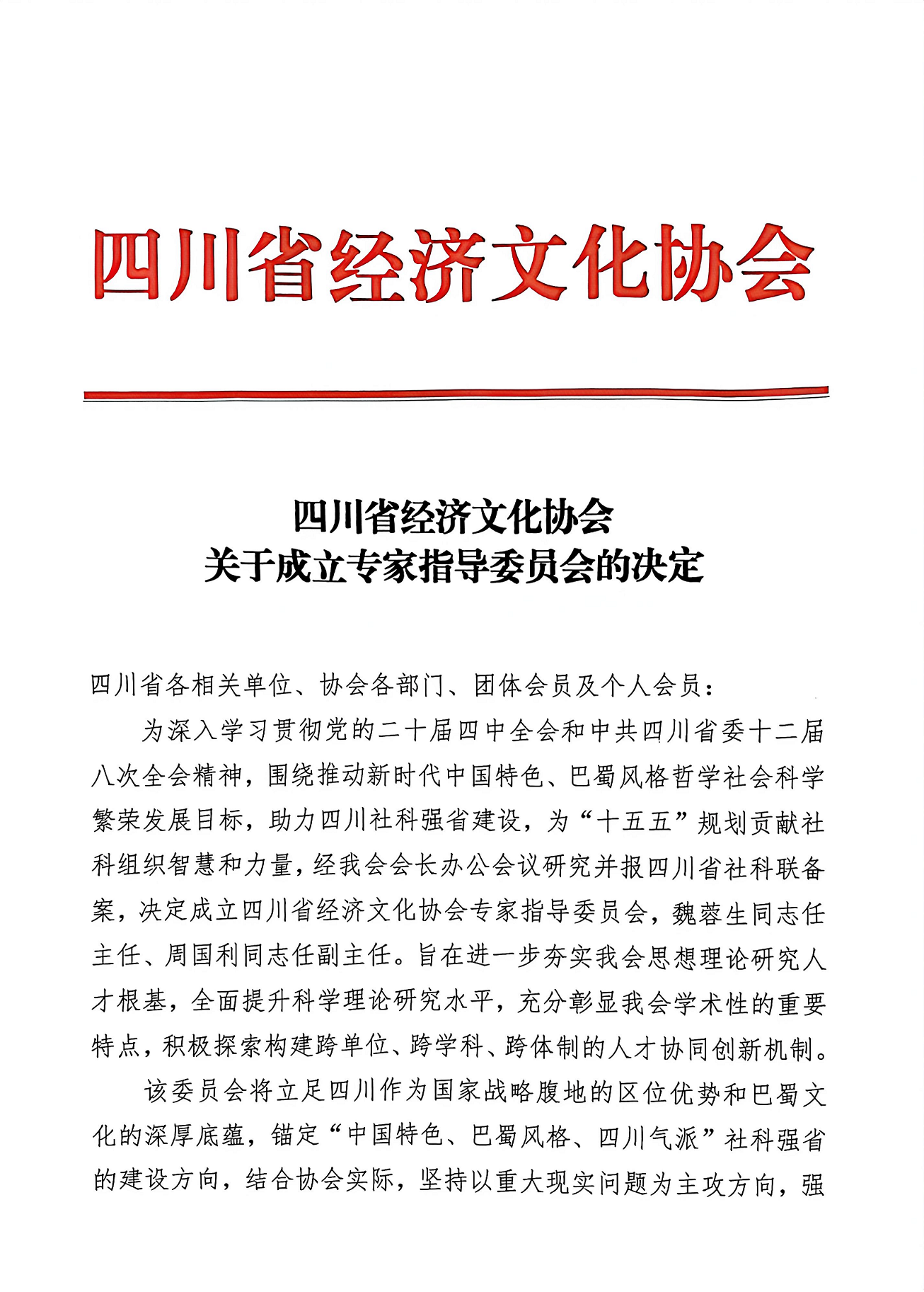 关于成立专家指导委员会的决定